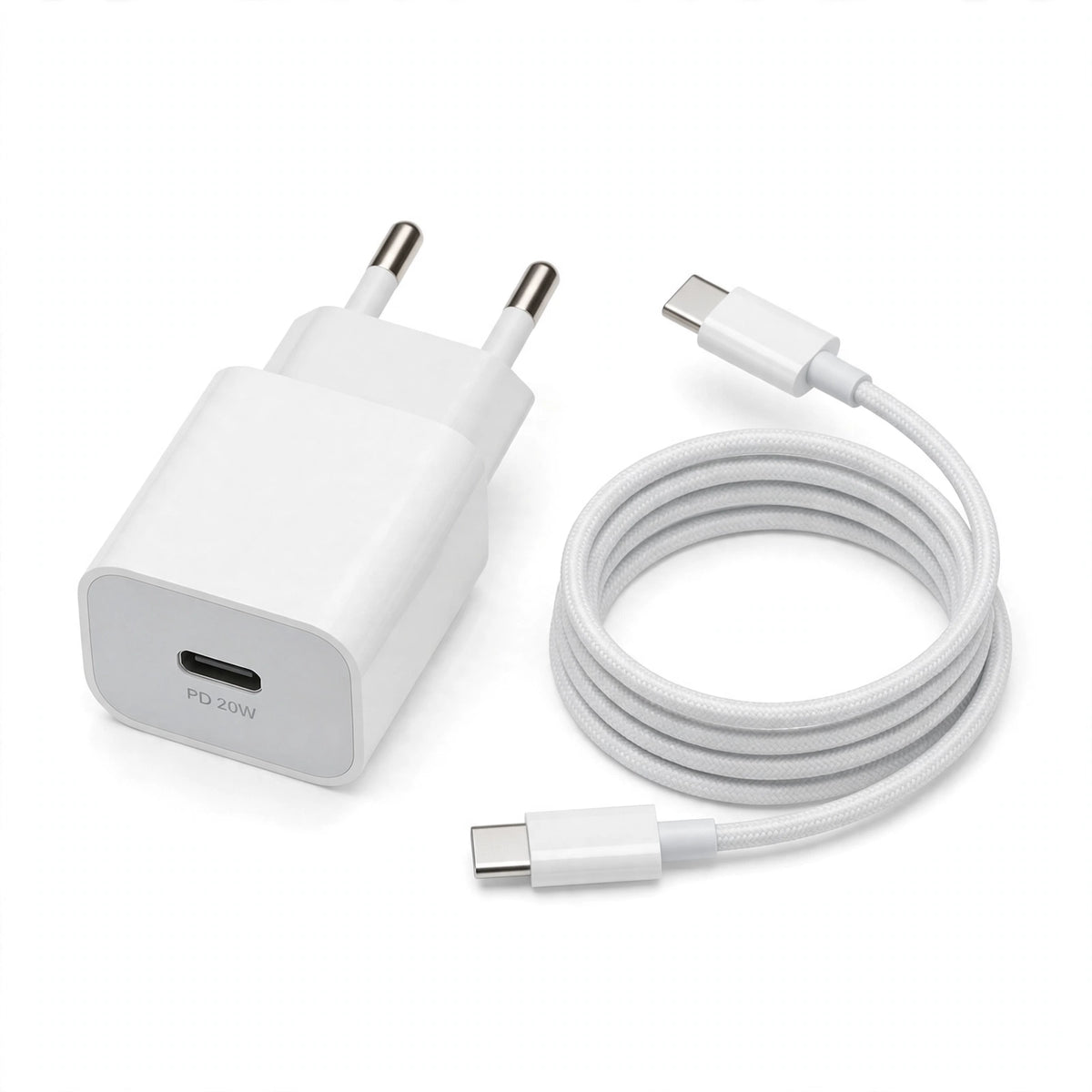Combo Cargador 20W USB-C + Cable Tipo C a Tipo C 1M - Carga Rápida iPhone.